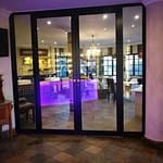 Double Hinged door For Shopfront with sidelight in Charcoal colour